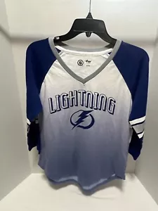 Tampa Bay Lightning NHL Women's Large T-shirt 3/4 Length Sleeve Blue Tee Top - Picture 1 of 9