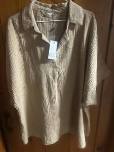 NWT MSRP $59.90 Gorgeous Kaktus Women’s Peasant Style Coffee Blouse 3X Cotton - Picture 1 of 7
