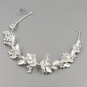 Leaf Floral Bridal Wedding Headband Headpieces Tiara Clear Crystal Silver 30056 - Picture 1 of 5