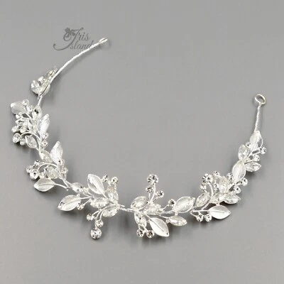 Leaf Floral Bridal Wedding Headband Headpieces Tiara Clear Crystal Silver 30056 - Image 1 of 4