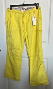 NWT Koi Scrubs Petite Large L Pants Yellow Kathy Peterson Scrub Cargo NEW - Picture 1 of 5