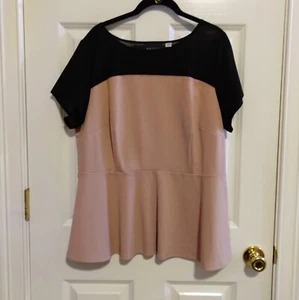 NEW Pink & Black Peplum Blouse. By Mark Zunino, Designer. Size 1X. Short Sleeve - Picture 1 of 11