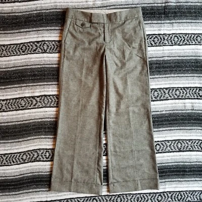 Gap Sz 1 Short Wool Blend Flat Front Cuffed Dress Career Trousers Gray Tweed - Image 1 of 4