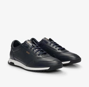 BOSS by Hugo Boss Leather Trainers Dark Blue All Sizes Premium RRP £189 HBZLNB - Picture 1 of 15