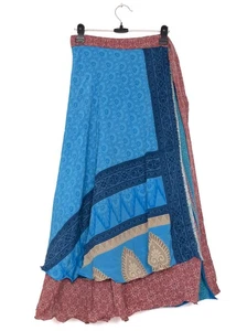 Sushila Vintage Vintage Sari Magic wrap Skirt Bohemian Double Layer Pink Boho - Picture 1 of 4