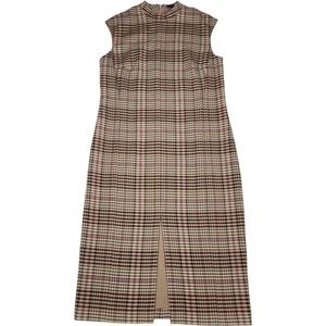 Maxi Vestido Ann Taylor Tostado a Cuadros 8 Sin Mangas Oscuro Academia Preppy Inteligente Informal - Imagen 1 de 6