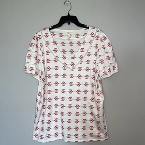 Matilda Jane White and Red Puff Sleeve T-Shirt Large - Picture 1 of 8