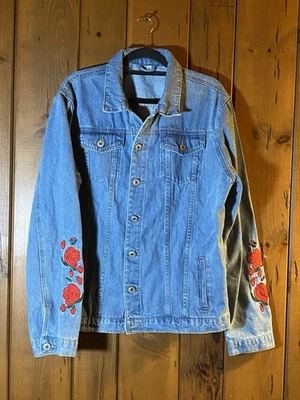 SHEIN Rose Sleeve Jean Jacket XL | Embroidered Floral Trucker Style Cottagecore - Image 1 of 4