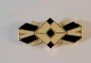 Smaltato Art Decò Geometrico Crema Nero Tono Oro 2" - Foto 1 di 5