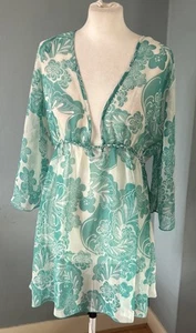 Next Blue Floral loose top sheer see through light floaty layer/Cover Up Size 10 - Picture 1 of 5