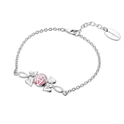 Mackintosh Rose and Leaf Bracelet Solid Sterling Silver Pink Mother of Pearl - Image 1 of 2