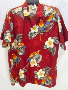 Rima Red Hawaiian Shirt Parrot Floral Print Short Sleeve Men’s Size M - Picture 1 of 7