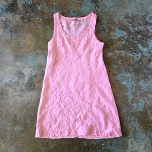 Geile Kröte rosa Leinen Kleid Gr. L Etuikleid ärmellos knielang Lagenlook Damen - Bild 1 von 6