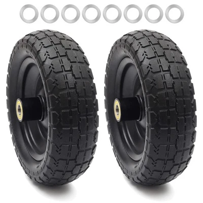 2-Pack 10" Flat Free Solid Tire and Wheel - with 5/8" Axle Bore Hole 2.1" Off... - Image 1 of 4