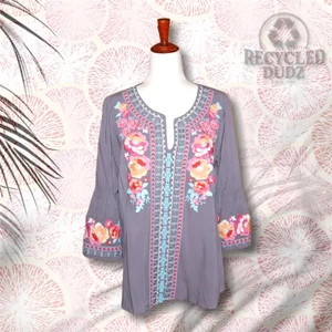 Andree by Unit Mujer Pequeño Gris Floral Bordado Artístico Boho Top Festival - Imagen 1 de 6