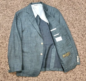 Samuelsohn 2 Button Blazer LORO PIANA Summertime Men 40 S Green Wool LINEN SILK - Picture 1 of 8