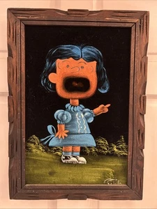 Vintage Lucy Charlie Brown Peanuts Samt Gemälde gerahmt Original Kunst 60er 70er - Bild 1 von 16