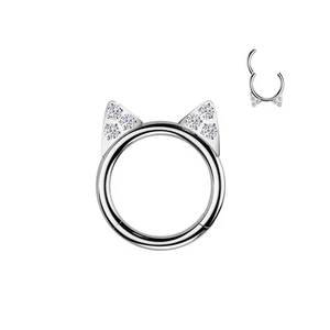 Piercing oreille anneau clicker en titane avec oreilles de chat pavées - Imagen 1 de 1