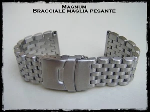 Bracciale Magnum acciaio per orologio maglia pesante regolabile 22-24mm - Foto 1 di 12