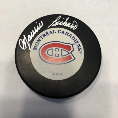DISCO DE HOCKEY FIRMADO POR MAURICE RICHARD MONTREAL CANADIENSES LEYENDA DE HOCKEY BECKETT BAS Foto 1 de 3