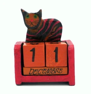 CALENDARIO GATTO calendario in legno calendario infinito durata calendario nero gatto tigre - Foto 1 di 2