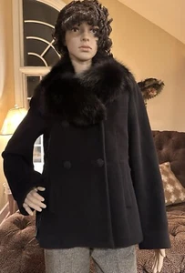 Cole Haan Collection Women Black Pea Coat With Fox Collar Sz 4 - Picture 1 of 14
