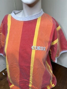 VINTAGE 90’s GUESS T SHIRT BY GEORGES MARCIANO STRIPES SPELL OUT RARE RN59780 - Bild 1 von 17