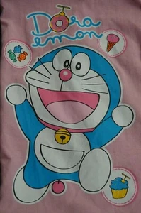 Doraemon Manga Anime Robotic Cat Shirt Sleep Wear Button Down Cool Planet Pink - Picture 1 of 11