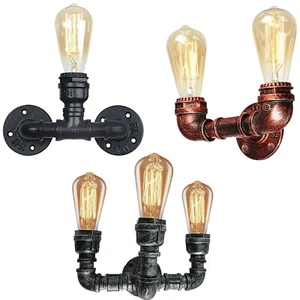Vintage Retro Industrial Rustic pipe Style Sconce Lamp E27 Fitting Wall Lights - Picture 1 of 45