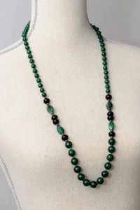 Green Muscovite? onyx stone beaded necklace hand knotted - Picture 1 of 3
