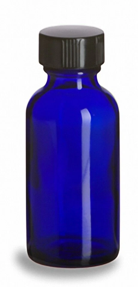 Круглые стеклянные бутылки COBALT BLUE Boston 1 унция (30 мл) с КРЫШКАМИ (12-24-48 штук) - Изображение 1 из 1
