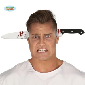 Halloween Fancy Dress Horror Kitchen Knife in Head Horror Prop on headband fg - Picture 1 of 9