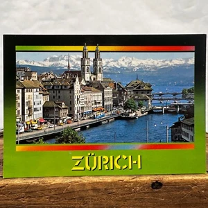 Vintage Zurich Switzerland Postcard Limmat River Grossmünster St. Peters Church - Picture 1 of 3