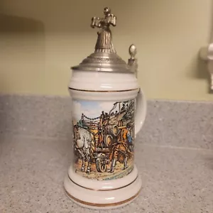 Vtg German Beer Stein Scene "Delivering Kegs" .5L Pewter Lid Lady With Steins - Picture 1 of 9