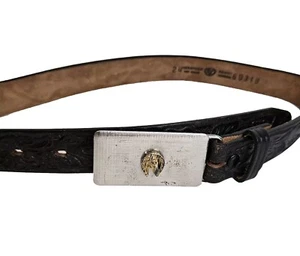 Hereford Boys Girls Size 24 Western Leather Belt Tooled Horse Shoe Buckle Vintag - Picture 1 of 10