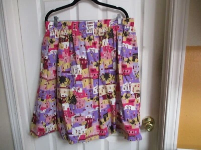 ModCloth Purple Pink Gold Houses Novelty Print Lined Cotton Skirt- XL - Image 1 of 4