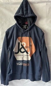 Jack & Jones Clothing Company Work Wear Hoodie Sweatshirt Navy Blue Size Medium - Picture 1 of 6