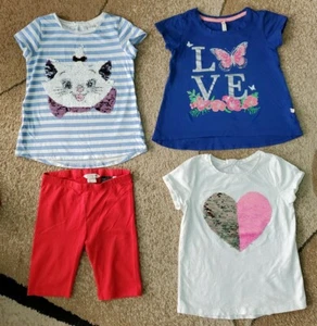 Lot of 4 Girls T-shirt Bike Short Reversible Sequin H&M Size 6-8 - Picture 1 of 8