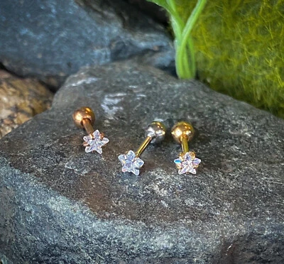 1pc Star CZ Gem Ion Plated Tragus Stud Helix Cartilage Ring Earring 1/4" 16g - Image 1 of 4