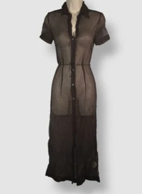 Dries Van Noten Women's Brown Silk Sheer Short Sleeve Shirtdress Size 34 - Image 1 of 4