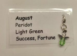 Guardian Angel August Birthstone Charm/ Zipper Pull; Peridot; Handmade; GP; SP - Picture 1 of 3