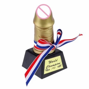 Gold Penis Trophy Birthday Gift Hen Award Bachelorette Toy Party World Champion - Picture 1 of 11