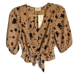 SIENNA SKY Top Mujer XS Floral Recortado Blusa Corbata Cintura Cuello en V Camisa NUEVO - Imagen 1 de 9