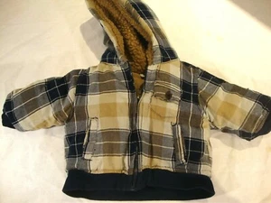 Timberland Baby Boys 3/6 M Hooded Jacket Thick 100% Cotton Plaid Navy Blue Beige - Picture 1 of 4