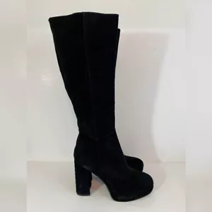 Steve Madden Marcello Black Suede Platform Knee High Boots Womens 8 - Picture 1 of 7