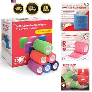 Selbstklebende zusammenhängende Bandagen 3 Zoll x 5 Yards Packung 24 Regenbogenfarben - Bild 1 von 9