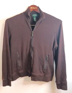 Chaqueta Ralph Lauren Cremallera Completa L Marrón Chocolate De Colección Coderas Tejido con Cable Preppy - Imagen 1 de 9