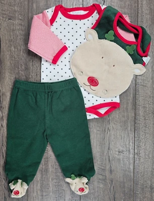 Baby Boy Clothes Baby Bon Bebe 0-3 Month 3pc Reindeer Footed Outfit w/bib - Image 1 of 4