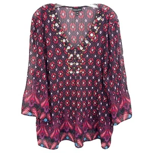 Fashion Bug Übergröße 2X Top verziert Tunika Bluse durchsichtig fließend Bohemian 1242 - Bild 1 von 7