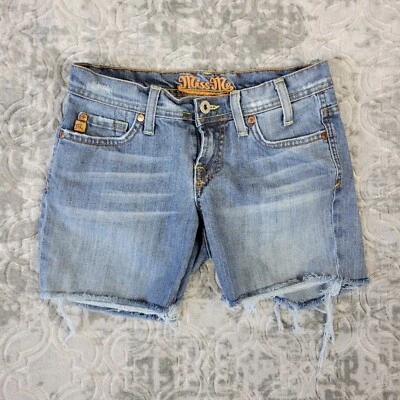 Pantalones Cortos Miss Me Para Mujer 26 Azul Denim Corte Dobladillo Crudo Bolsillos Puntada Floral Foto 1 de 4